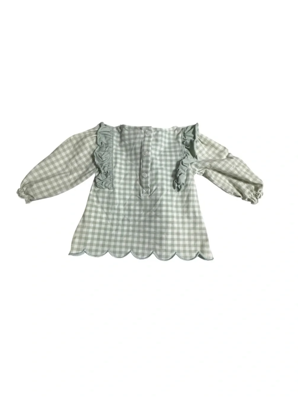 Monogrammed Sage Green Gingham Kids monogrammed with J Set with Ruffle Details
